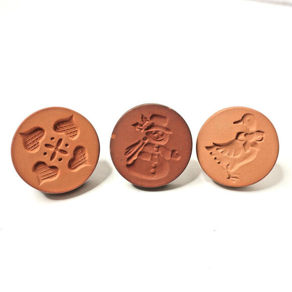 3 Vintage Rycraft‎ Ceramic & Terra Cotta Cookie Stamps Duck Goose Snowman Hearts - Picture 1 of 4